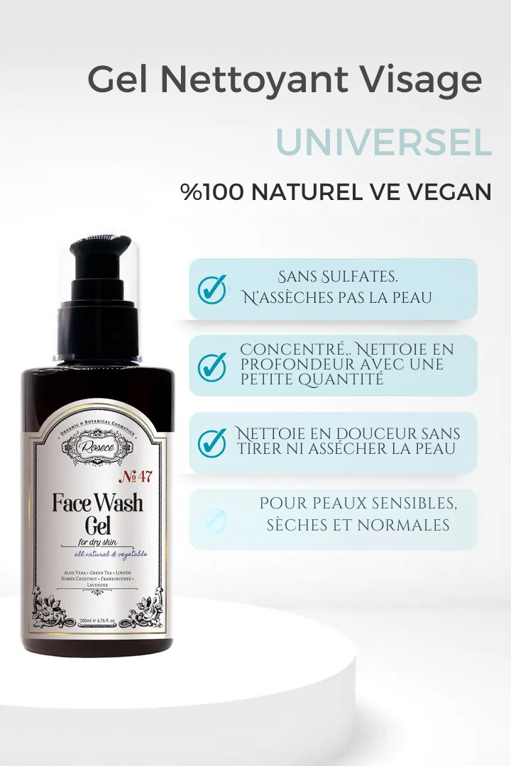 GEL NETTOYANT VISAGE - Pour Peaux Sensibles, Sèches et Normales 200ml